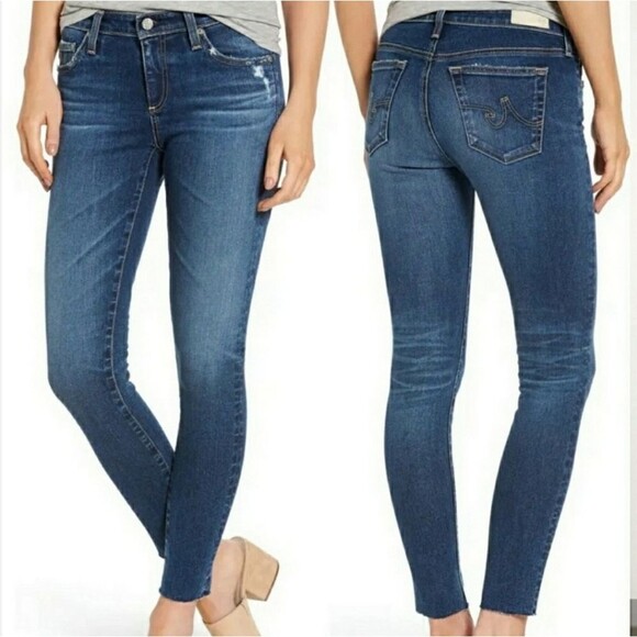 AG Adriano Goldschmied The Legging Skinny Blue Wash Frayed Hem Ankle Jeans 25R - Picture 1 of 12